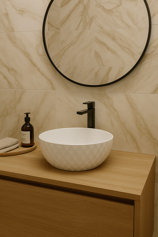 Lavoar pe blat rotund ceramic alb - A435H