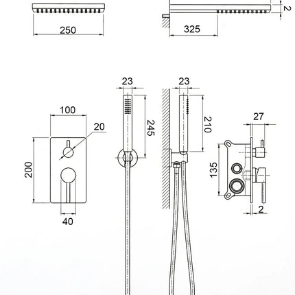 Set duș încastrat 2 funcții – Rical – Negru mat
