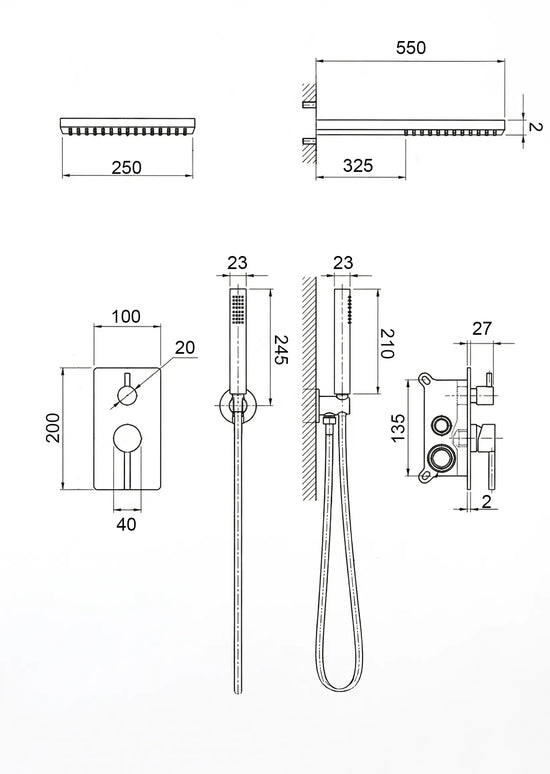 Set duș încastrat 2 funcții – Rical – Auriu periat
