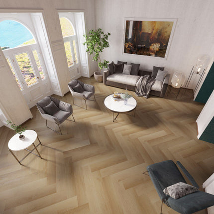 Parchet SPC Herringbone Cream Oak 103 – 625x127x6,5 mm