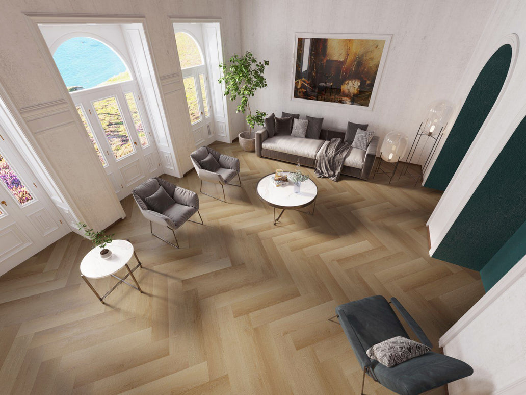 Parchet SPC Herringbone Cream Oak 103 – 625x127x6,5 mm
