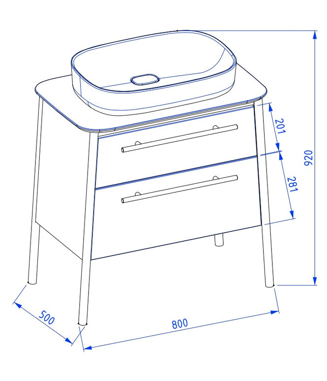 Mobilier de baie pe pardoseală cu blat și lavoar, Dukla, Grey