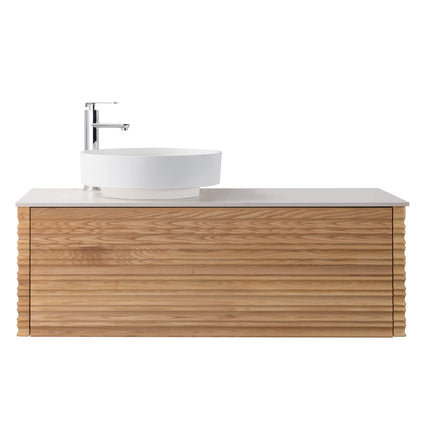 Set mobilier baie suspendat din lemn 120 cm cu lavoar alb și oglindă LED