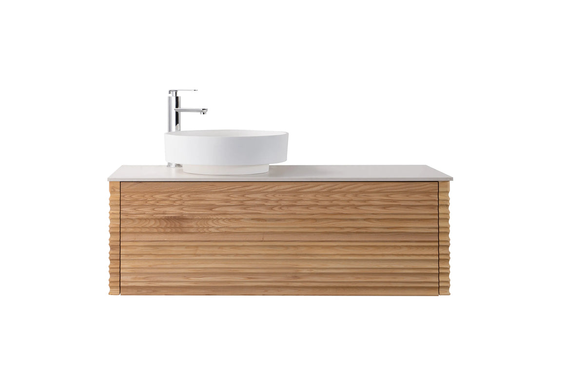 Set mobilier baie suspendat din lemn 120 cm cu lavoar alb și oglindă LED