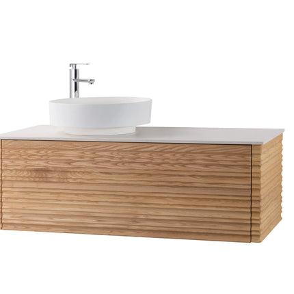 Set mobilier baie suspendat din lemn 120 cm cu lavoar alb și oglindă LED