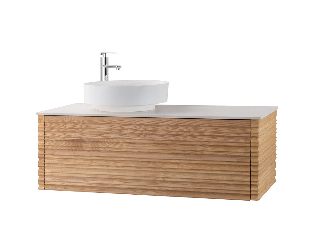 Set mobilier baie suspendat din lemn 120 cm cu lavoar alb și oglindă LED