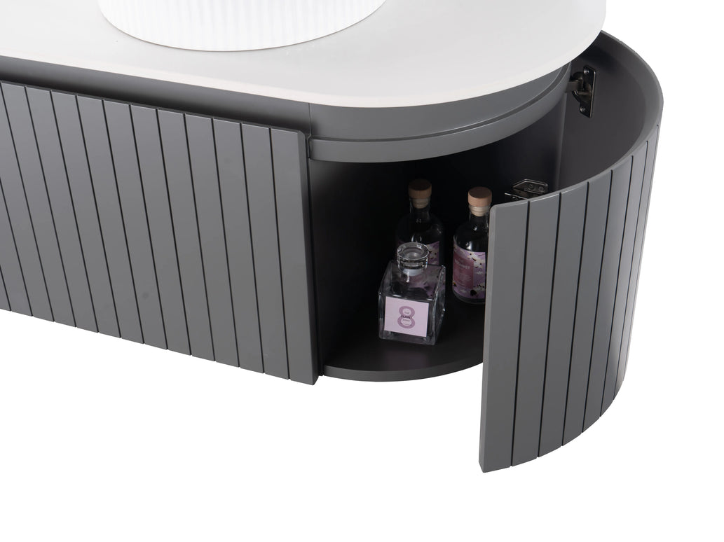 Set Mobilier baie suspendat dublu 150 cm cu două lavoare și oglinzi LED