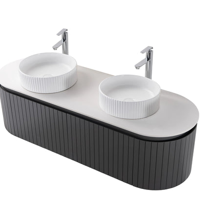 Set Mobilier baie suspendat dublu 150 cm cu două lavoare și oglinzi LED