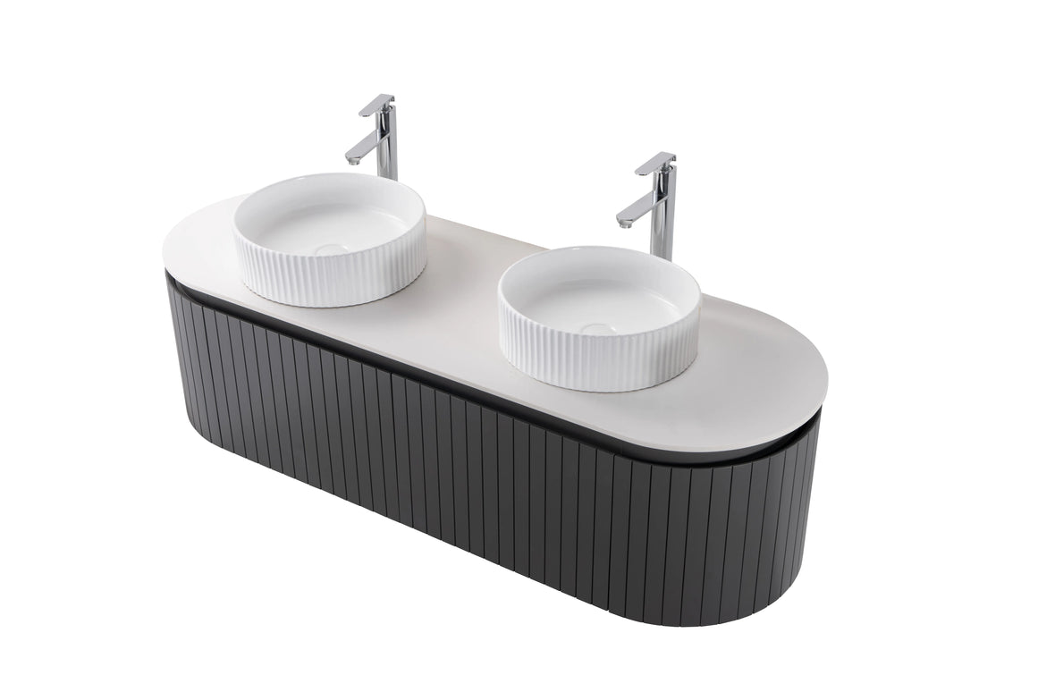 Set Mobilier baie suspendat dublu 150 cm cu două lavoare și oglinzi LED