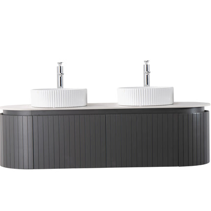 Set Mobilier baie suspendat dublu 150 cm cu două lavoare și oglinzi LED