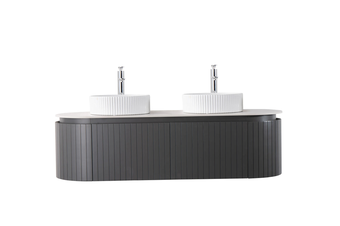 Set Mobilier baie suspendat dublu 150 cm cu două lavoare și oglinzi LED