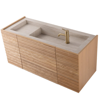 Set mobilier baie suspendat din lemn 120 cm cu lavoar rock slab și oglinzi LED