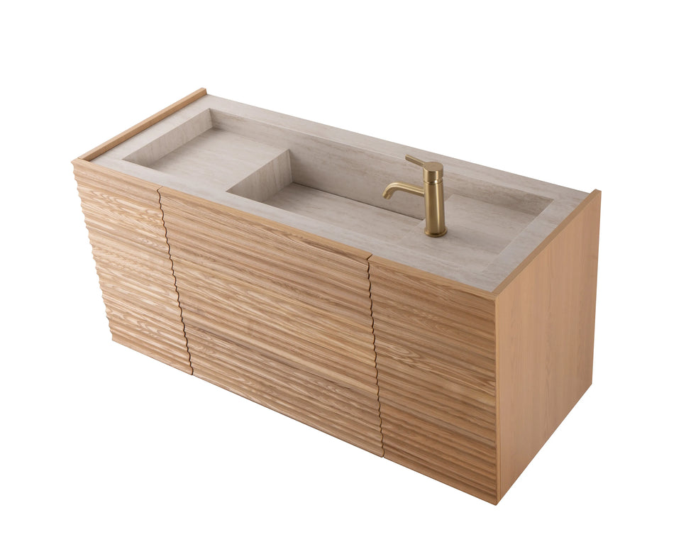 Set mobilier baie suspendat din lemn 120 cm cu lavoar rock slab și oglinzi LED