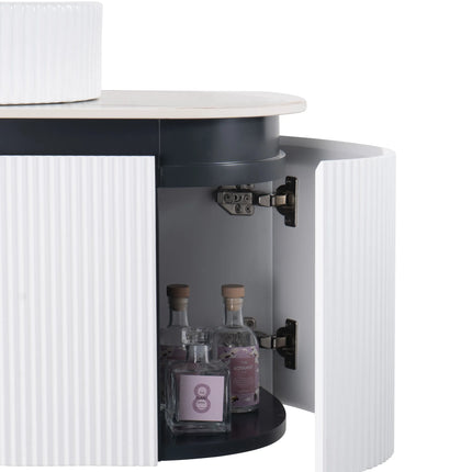Set mobilier baie dublu suspendat 160 cm  cu blat marmorat, lavoare ceramice și oglinzi LED