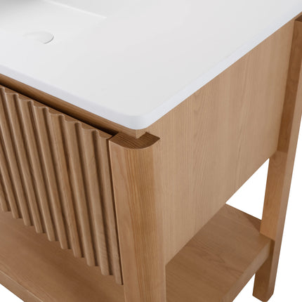 Set mobilier baie pe pardoseală din lemn 100 cm cu lavoar rock slab și oglindă LED