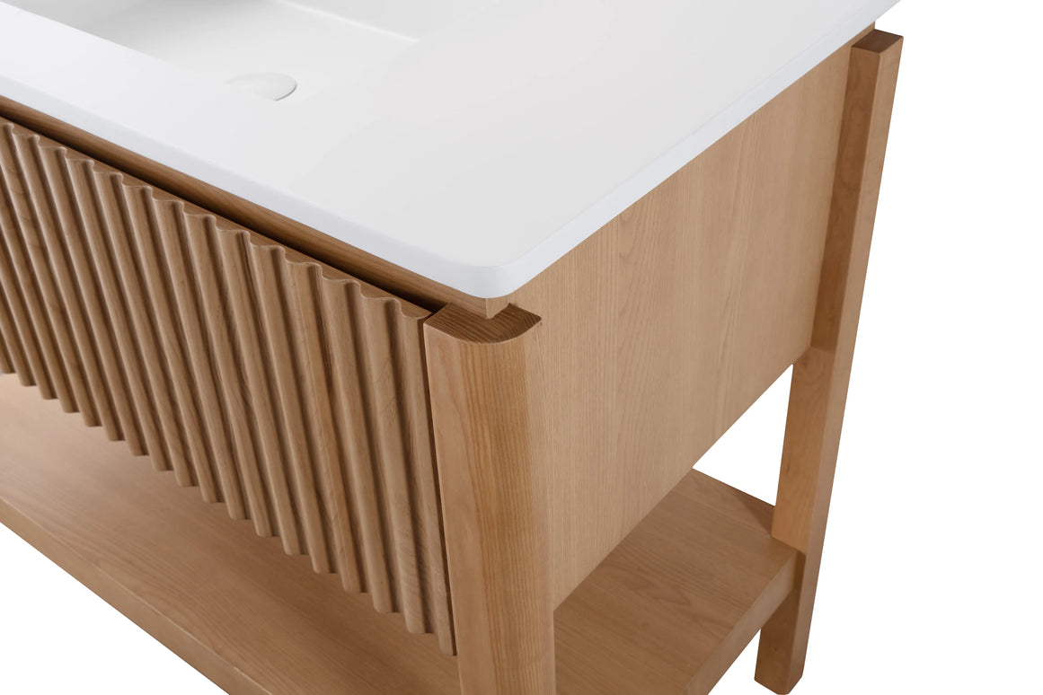 Set mobilier baie pe pardoseală din lemn 100 cm cu lavoar rock slab și oglindă LED