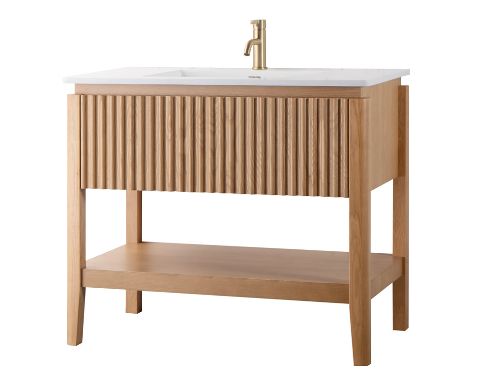 Set mobilier baie pe pardoseală din lemn 100 cm cu lavoar rock slab și oglindă LED