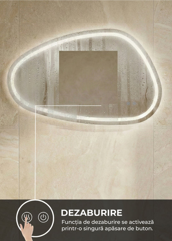 Oglindă baie LED 78.2x47.5 cm asimetrică, 3 nuanțe de lumină, dezaburire și touch control J-18