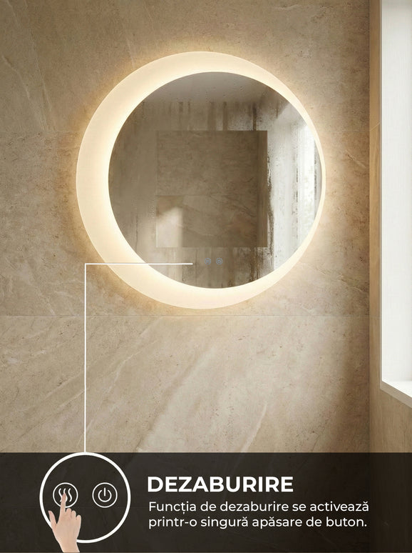Oglindă baie LED ⌀60 cm rotundă, 3 nuanțe de lumină, dezaburire și touch control J-2015
