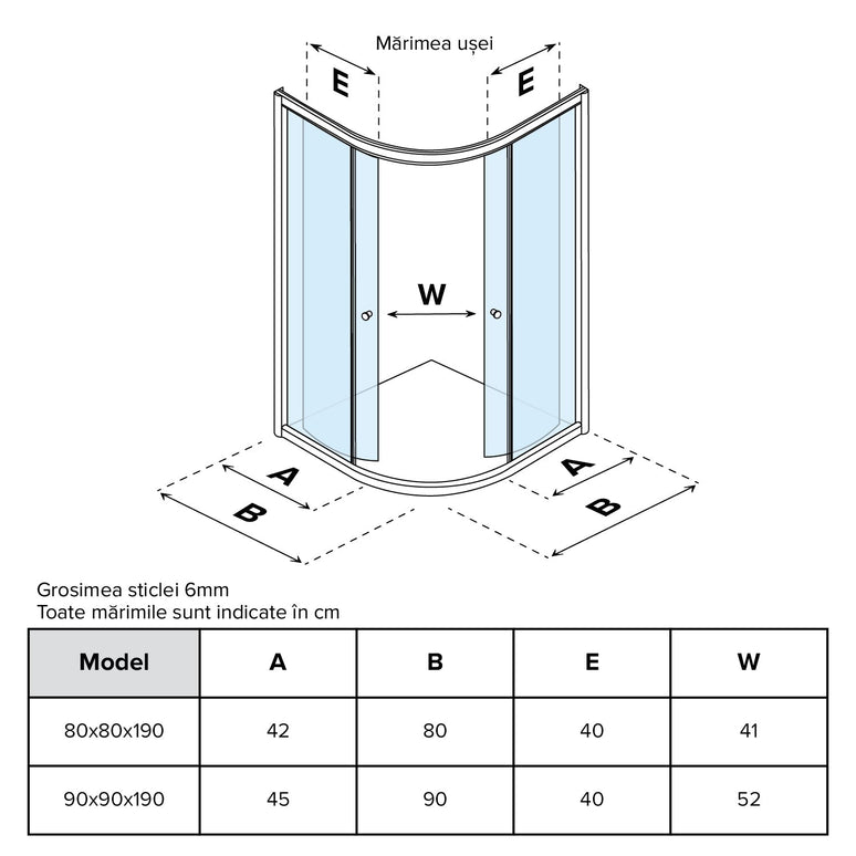 Cabină de duș semirotundă Mihaela sticlă transparentă 6MM