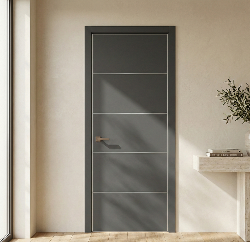 Ușă de interior PL-02 – design modern cu inserții metalice
