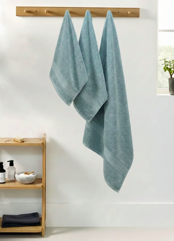 Set 3 prosoape baie, bumbac 100%, ALBASTRU DESCHIS, 75×150 cm + 40×80 cm + 50×80 cm