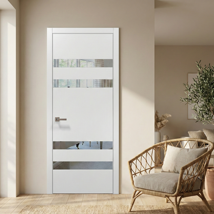 Ușă de interior PL-28 – stil arhitectural premium cu 4 fâșii oglindă/sticlă
