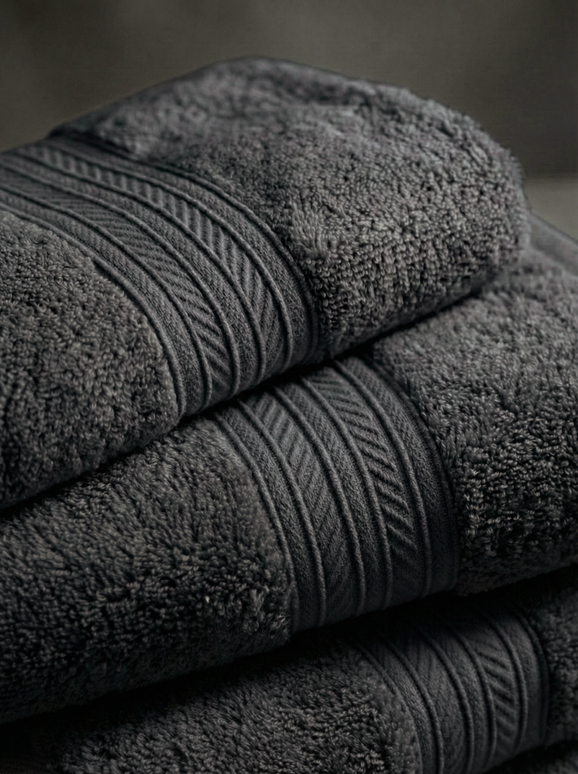 Set prosoape premium 4 piese, baie + mâini, 100% bumbac, gri antracit