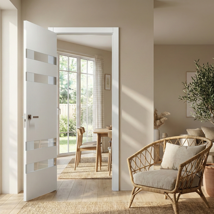 Ușă de interior PL-28 – stil arhitectural premium cu 4 fâșii oglindă/sticlă