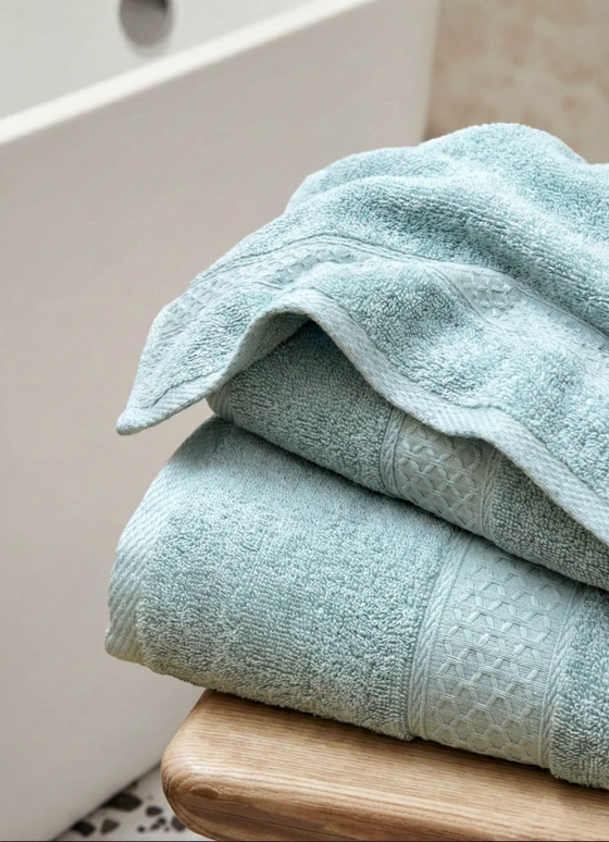 Set 3 prosoape baie, bumbac 100%, ALBASTRU DESCHIS, 75×150 cm + 40×80 cm + 50×80 cm