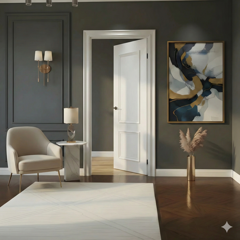 Ușă vopsită JYP-103 Alb cu panouri clasice profilate