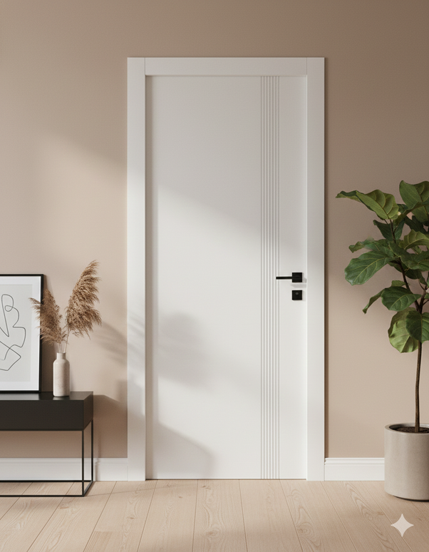 Ușă de interior albă JY-003 cu toc reglabil – stil modern minimalist, complet echipată, livrare rapidă