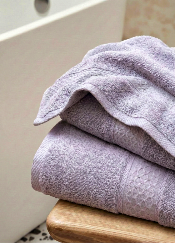 Set 3 prosoape baie, bumbac 100%, LAVANDĂ, 75×150 cm + 40×80 cm + 50×80 cm