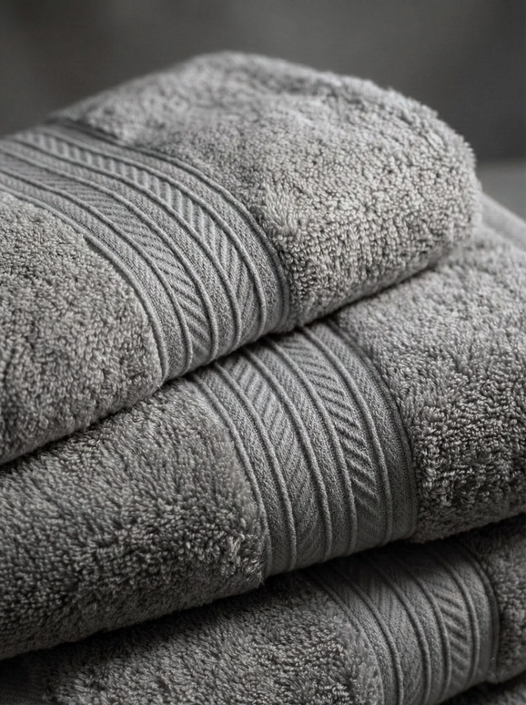 Set prosoape premium 4 piese, baie + mâini, 100% bumbac, gri