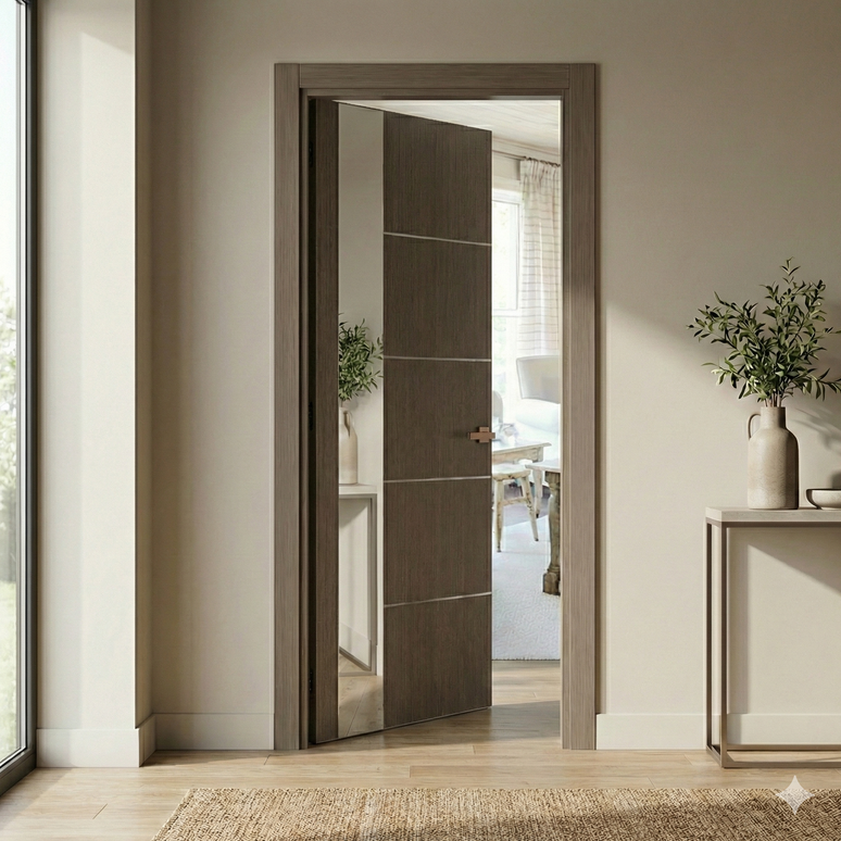 Ușă de interior PL-11 – minimalism pur cu sticlă/oglindă aplicată laterală