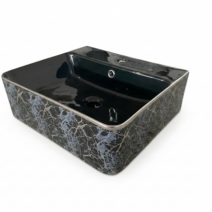 Lavoar ceramic dreptunghiular A449-KS264CBK – design modern alb și negru mat decorat