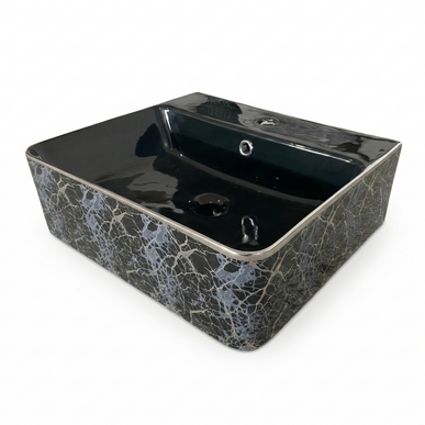 Lavoar ceramic dreptunghiular A449-KS264CBK – design modern alb și negru mat decorat