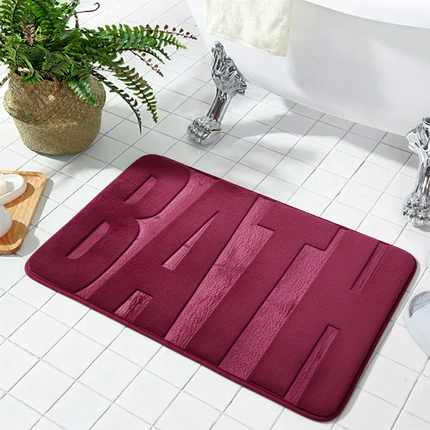 Covoraș baie cu inscripție BATH, antiderapant TRP, 45×75 cm, Burgundy