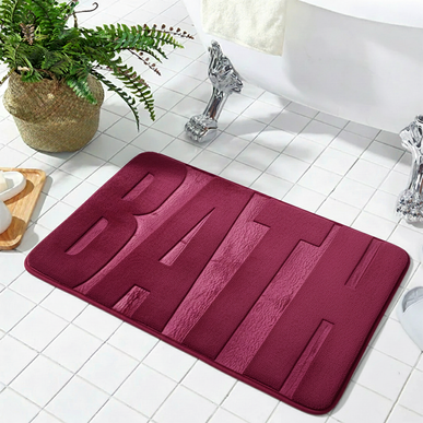 Covoraș baie cu inscripție BATH, antiderapant TRP, 45×75 cm, Burgundy