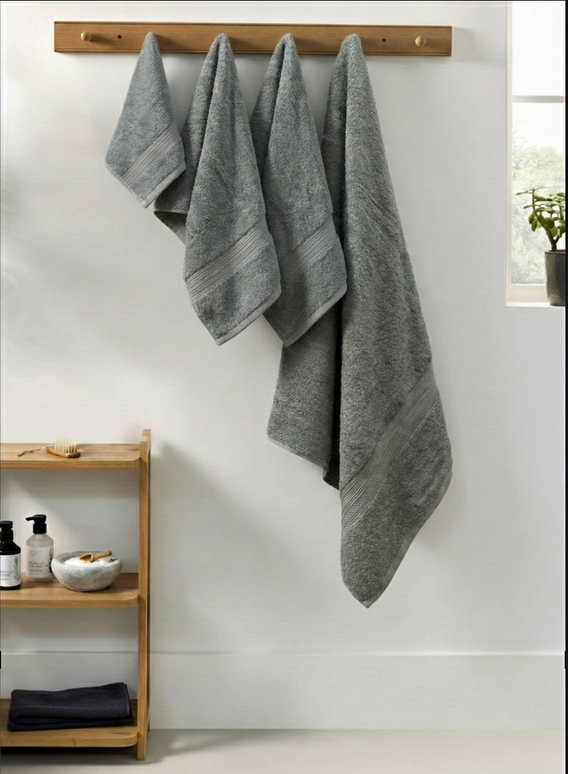 Set prosoape premium 4 piese, baie + mâini, 100% bumbac, gri