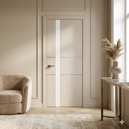 Ușă de interior PL-08 – design premium cu sticlă/oglindă aplicată vertical