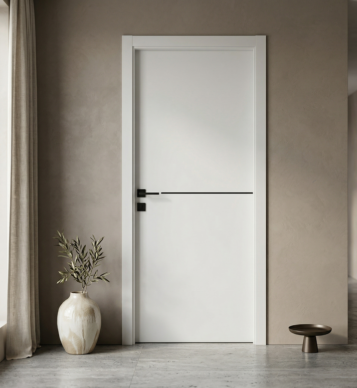 Ușă de interior JY-006 alb mat cu inserție neagră