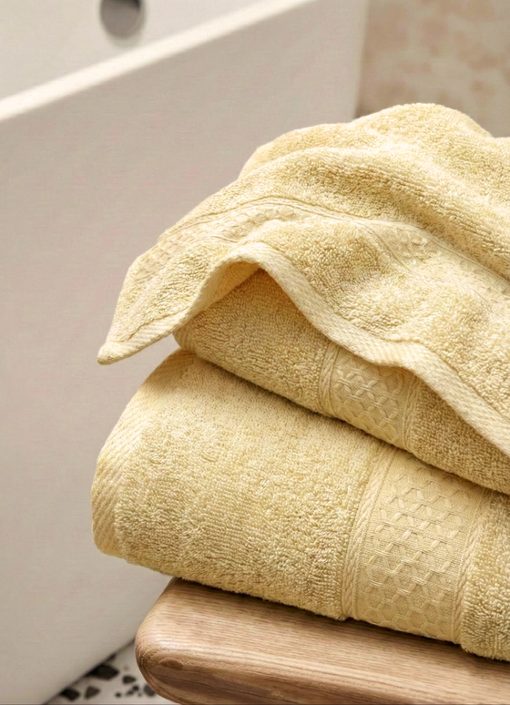 Set 3 prosoape baie, bumbac 100%, GALBEN, 75×150 cm + 40×80 cm + 50×80 cm