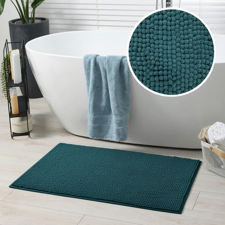Covoraș baie din chenilia fină, strat antiderapant, 45×70 cm, Turcoaz inchis