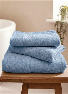 Set 3 prosoape baie, bumbac 100%, ALBASTRU GRI, 75×150 cm + 40×80 cm + 50×80 cm