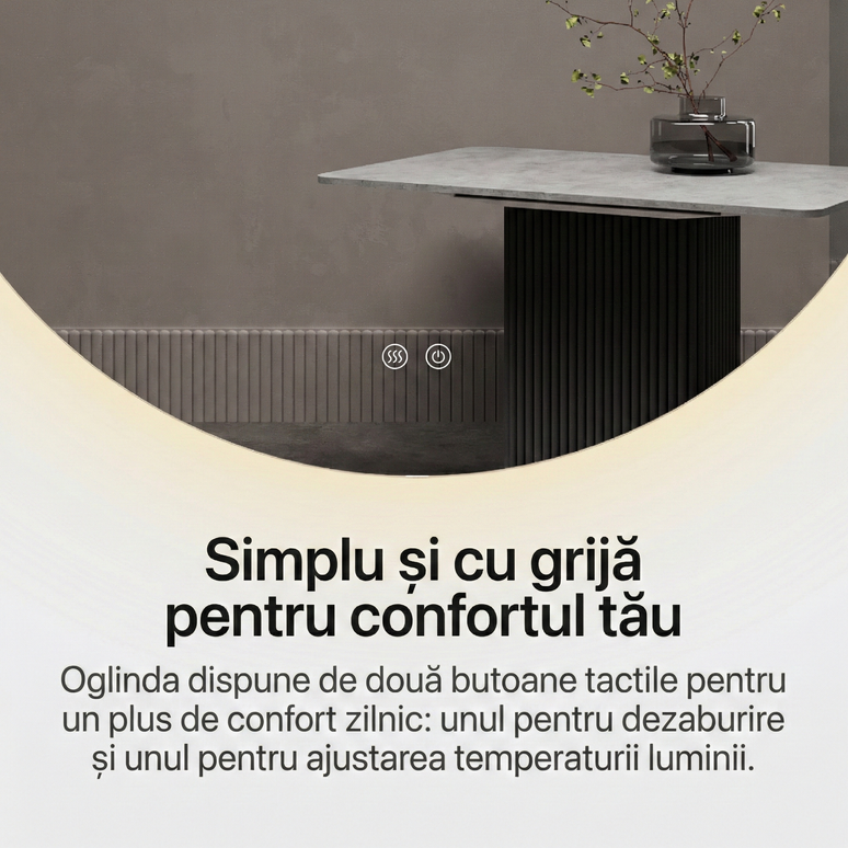 Oglindă baie LED ⌀60 cm / ⌀70 cm / ⌀80 cm / ⌀90 cm rotundă, 3 nuanțe de lumină, anti-aburire și touch control J-170