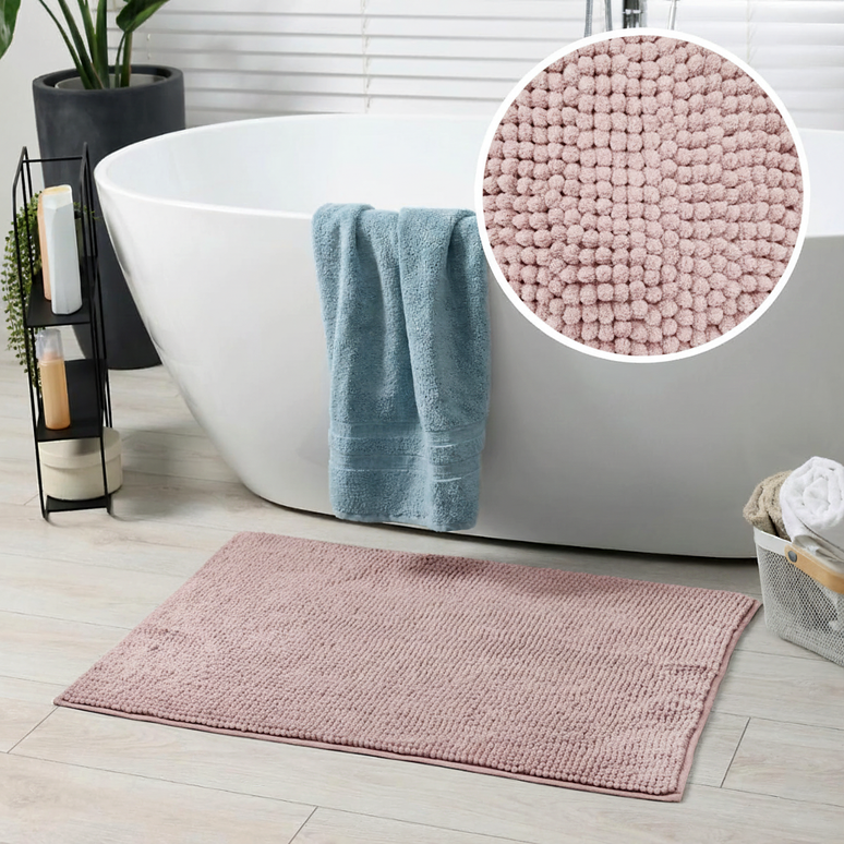 Covoraș baie din chenilia fină, strat antiderapant, 45×70 cm, Roz pudra