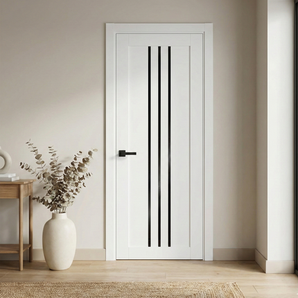 Ușă de interior T-06-design cu inserții verticale din sticlă