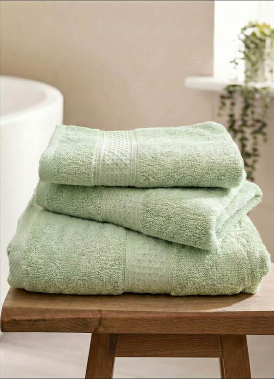 Set 3 prosoape baie, bumbac 100%, VERDE DESCHIS, 75×150 cm + 40×80 cm + 50×80 cm