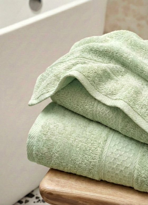 Set 3 prosoape baie, bumbac 100%, VERDE DESCHIS, 75×150 cm + 40×80 cm + 50×80 cm